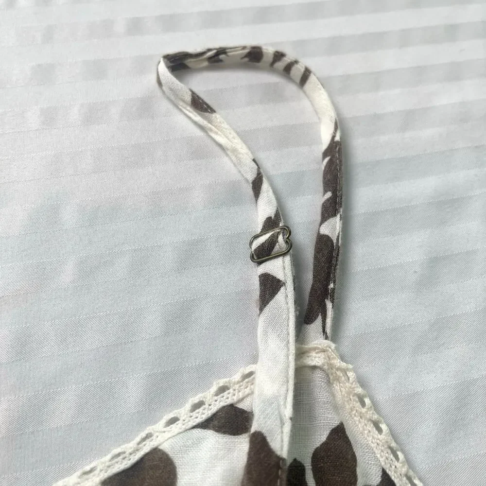 Bass Floral Linen Blend Cami Tank Top Brown Cream Boho Cottagecore Medium - Picture 10 of 10